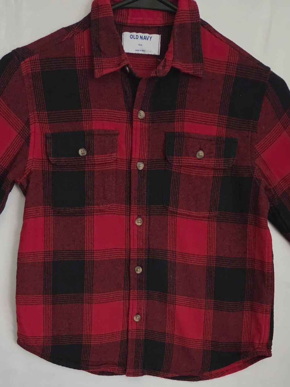 Old Navy Red and Black Plaid Button-Down Shirt Kids Med 8